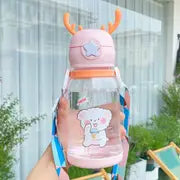 Cartoon Antler Water Bottle with Strap