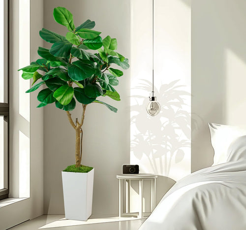 SJSCYD Fiddle Leaf Fig Tree 6ft Artificial Tree with White Tall Planter Large Faux Plants Indoor Fake Fig Tree in Pot for Home Office Bedroom Living Room Decor Garden Outdoor Housewarming Gift