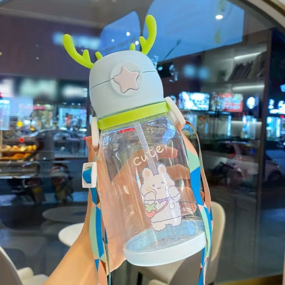 Cartoon Antler Water Bottle with Strap
