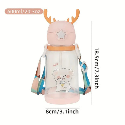 Cartoon Antler Water Bottle with Strap
