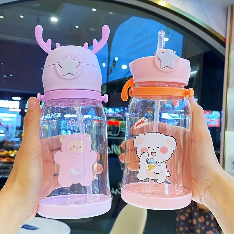 Cartoon Antler Water Bottle with Strap